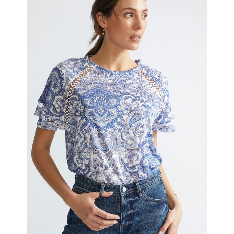 Buy KATIES Womens Tops Blue Paisley Print Short Sleeve Ladder