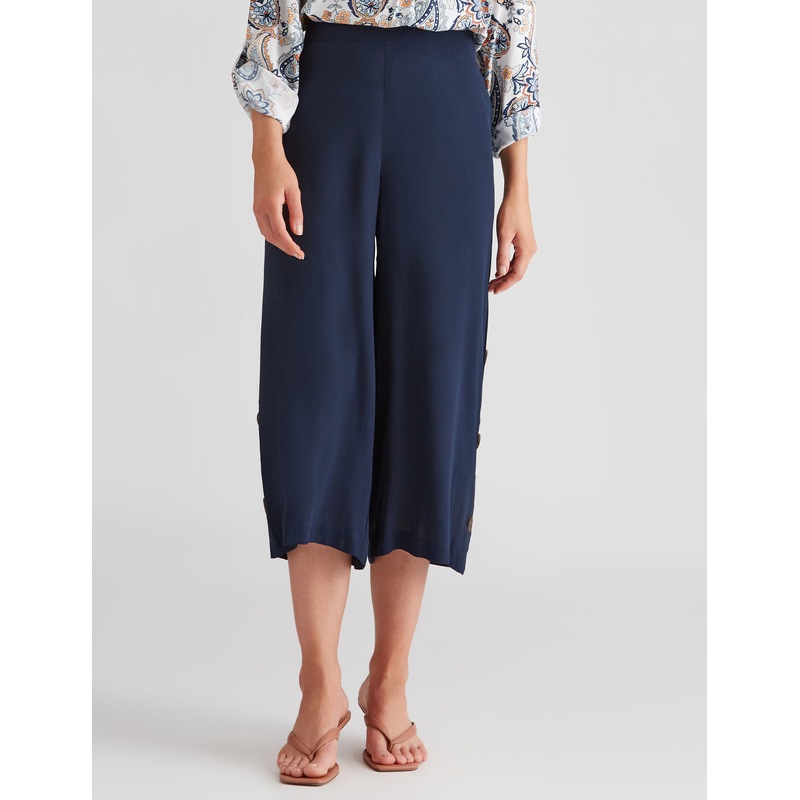 Buy KATIES Womens Pants Navy Blue Side Button Crop Pant Capri