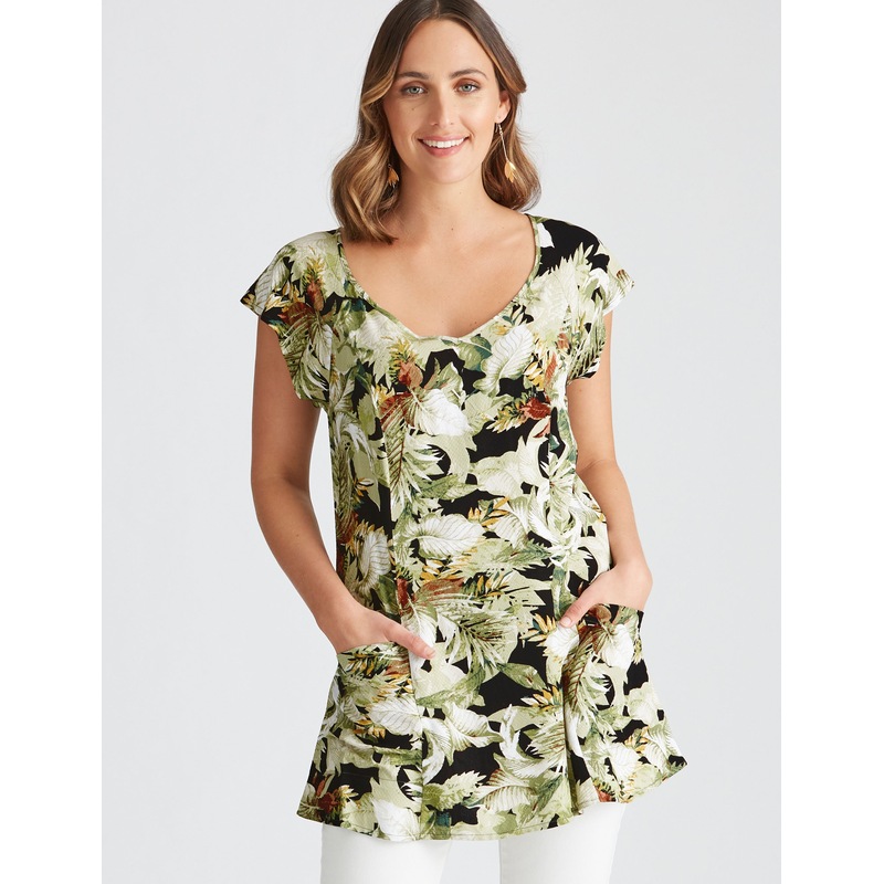 Buy KATIES Womens Tops Green Tropical Print Tunic Top Woven