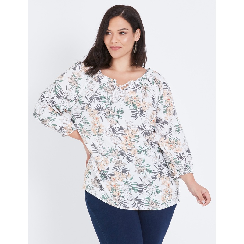 Buy KATIES Womens Tops Brown Leaf Print Tie Front Top Woven