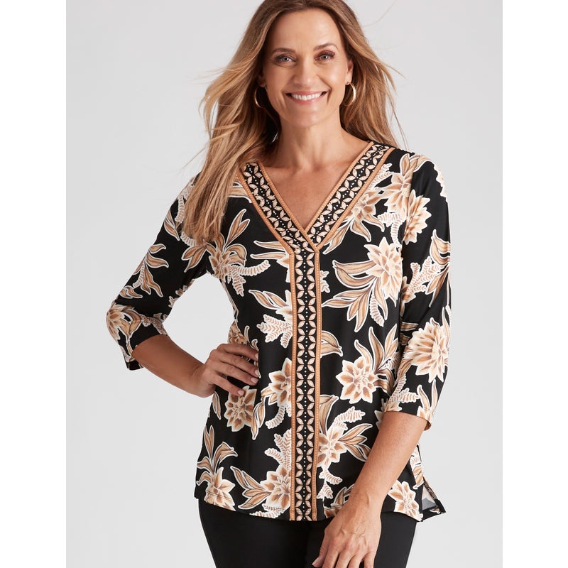 Buy Womens Millers 3/4 Short Long Sleeve Print Top - Clothing Tops ...