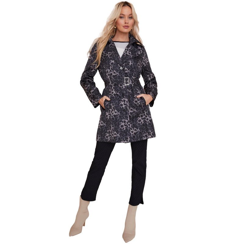 Buy NONI B - Womens Long Jacket - Grey Winter Coat - Animal Print ...