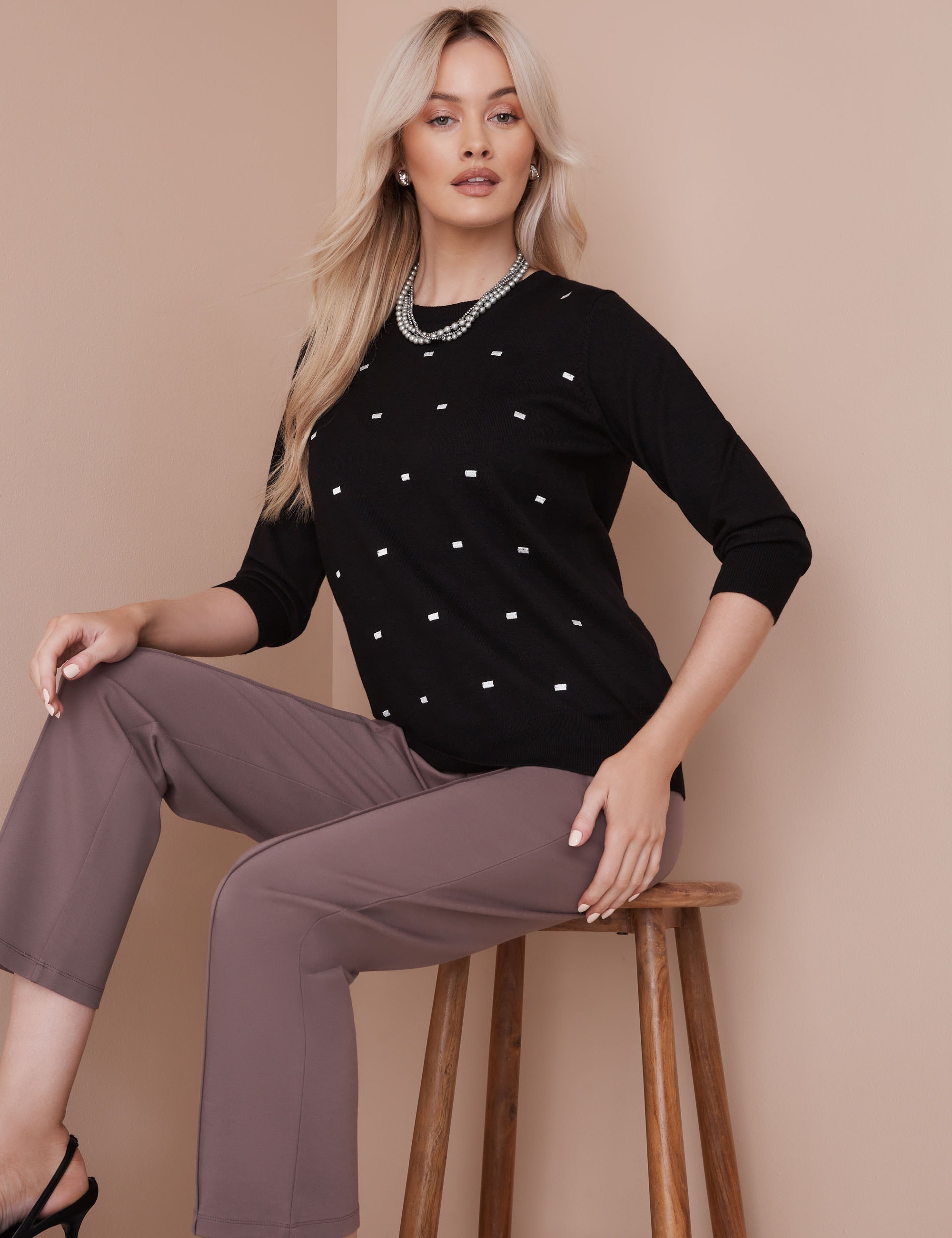 Buy NONI B - Womens Jumper - Embroidered Spot Knit Jumper - MyDeal