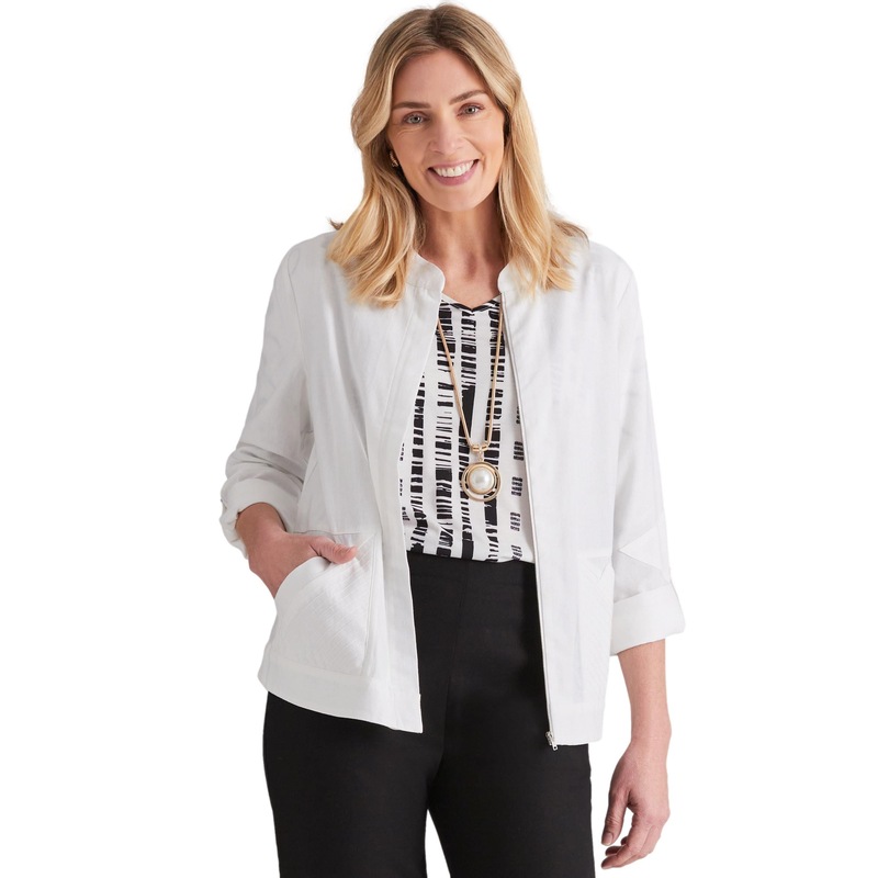 Buy NONI B - Womens Long Linen Jacket - White Winter Coat - Graphic ...