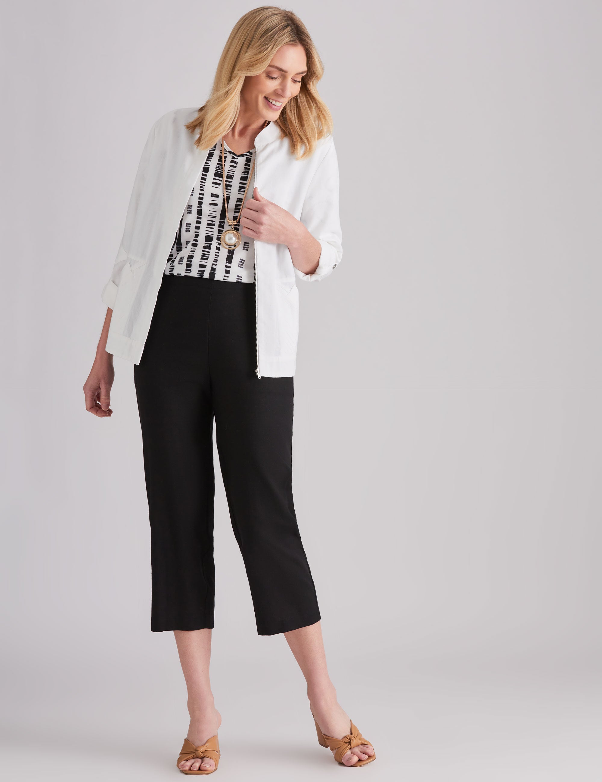 Buy NONI B - Womens Long Linen Jacket - White Winter Coat - Graphic ...