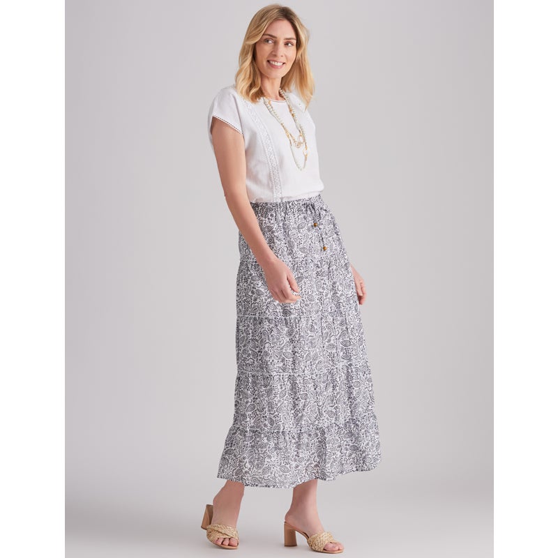 Buy NONI B - Womens Skirts - White - Maxi Skirt - Paisley Print - Round ...
