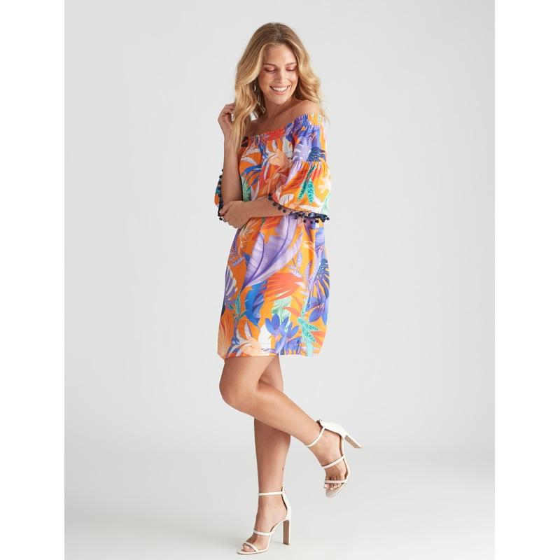 Buy Womens Rockmans Elbow Sleeve Off Shoulder Boho Dress Clothing