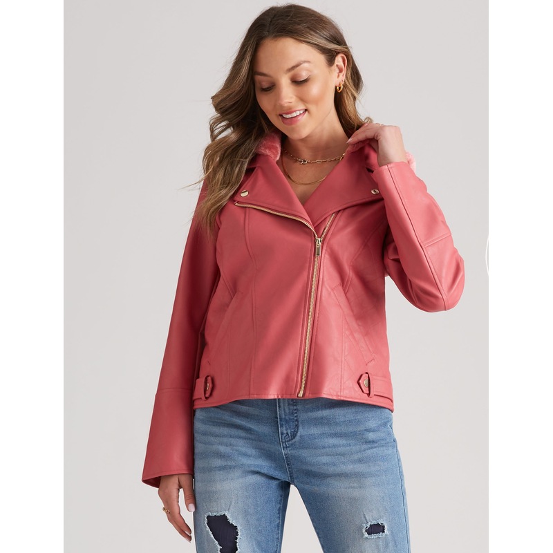 Buy Womens Rockmans Long Sleeve Faux Fur Hood Biker Jacket Clothing