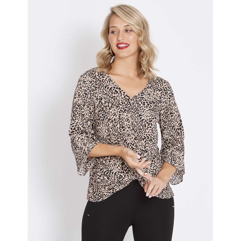 Buy Womens Rockmans Table Eight 3/4 Sleeve Twist Front Leopard Blouse ...