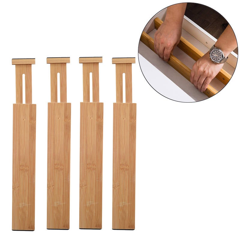Catzon 4 Packs Adjustable Bamboo Drawer Dividers for Kitchen Dresser Office