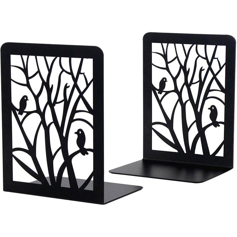 Catzon 1 Pair Bird Book Ends Decorative Bookends for Heavy Books for School Home Office-Black