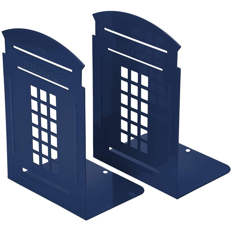 Catzon 1 Pair Heavy Metal Telephone Booth Bookshelf Non Skid Sturdy Decorative Gift for Office Library-Blue