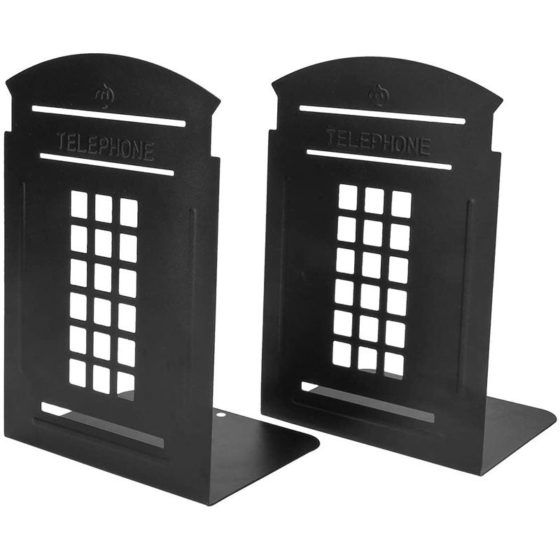 Catzon 1 Pair Heavy Metal Telephone Booth Bookshelf Non Skid Sturdy Decorative Gift for Office Library-Black