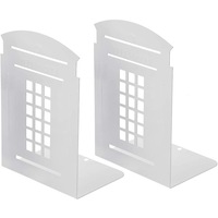 Catzon 1 Pair Heavy Metal Telephone Booth Bookshelf Non Skid Sturdy Decorative Gift for Office Library-White