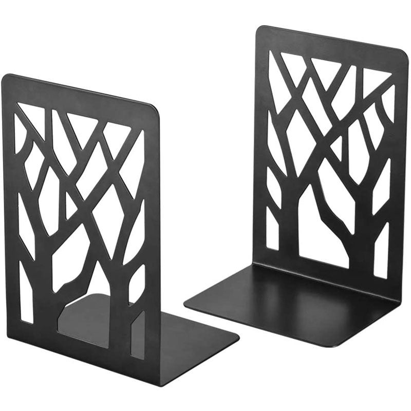 Catzon 1 Pair Metal Bookends Decorative Bookends for Heavy Books Book Shelf Holder Home Decorative -Black