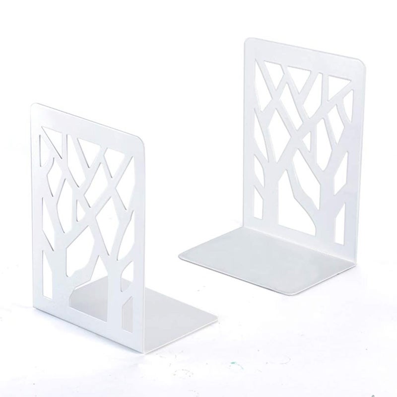 Catzon 1 Pair Metal Bookends Decorative Bookends for Heavy Books Book Shelf Holder Home Decorative -White