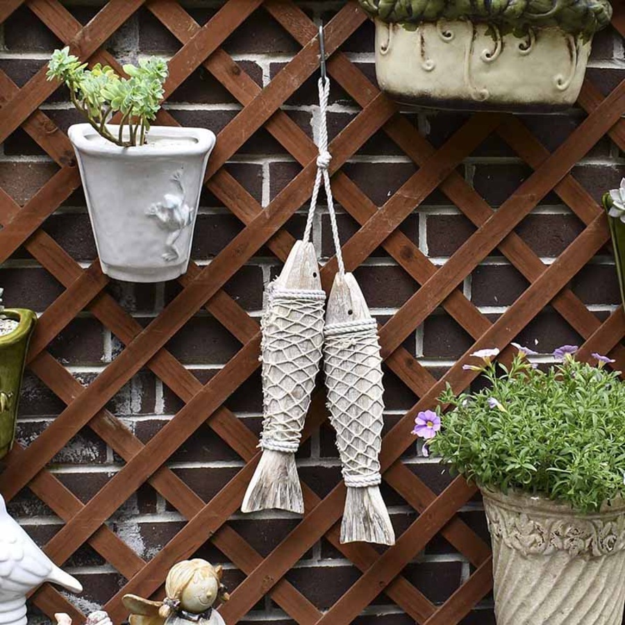 Catzon 1 Pair Wooden Fish Decorations Hanging Wood for Wall Beach Theme Home Decor-L