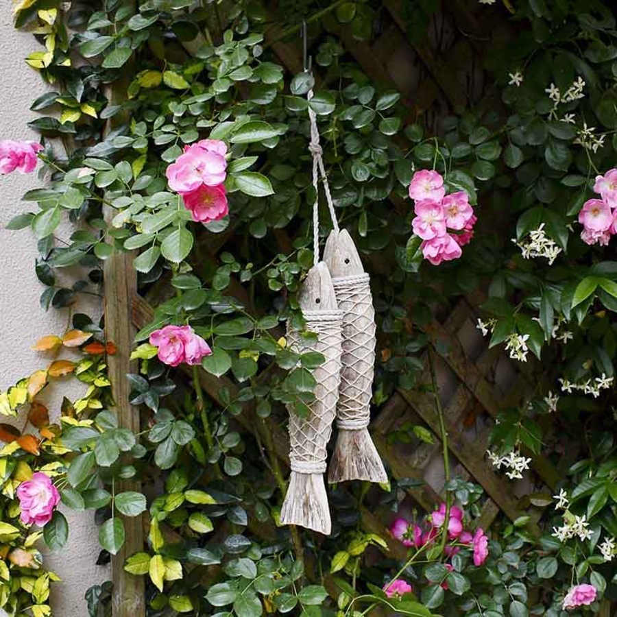 Catzon 1 Pair Wooden Fish Decorations Hanging Wood for Wall Beach Theme Home Decor-L