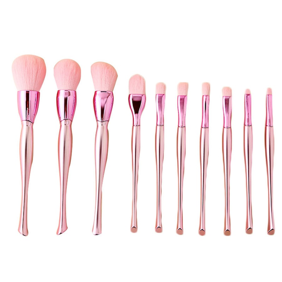 Catzon 10 Pcs Makeup Brushes Set Blush Facial Eye Shadow Brushes-Pink