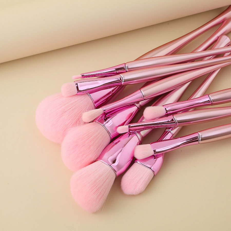 Catzon 10 Pcs Makeup Brushes Set Blush Facial Eye Shadow Brushes-Pink