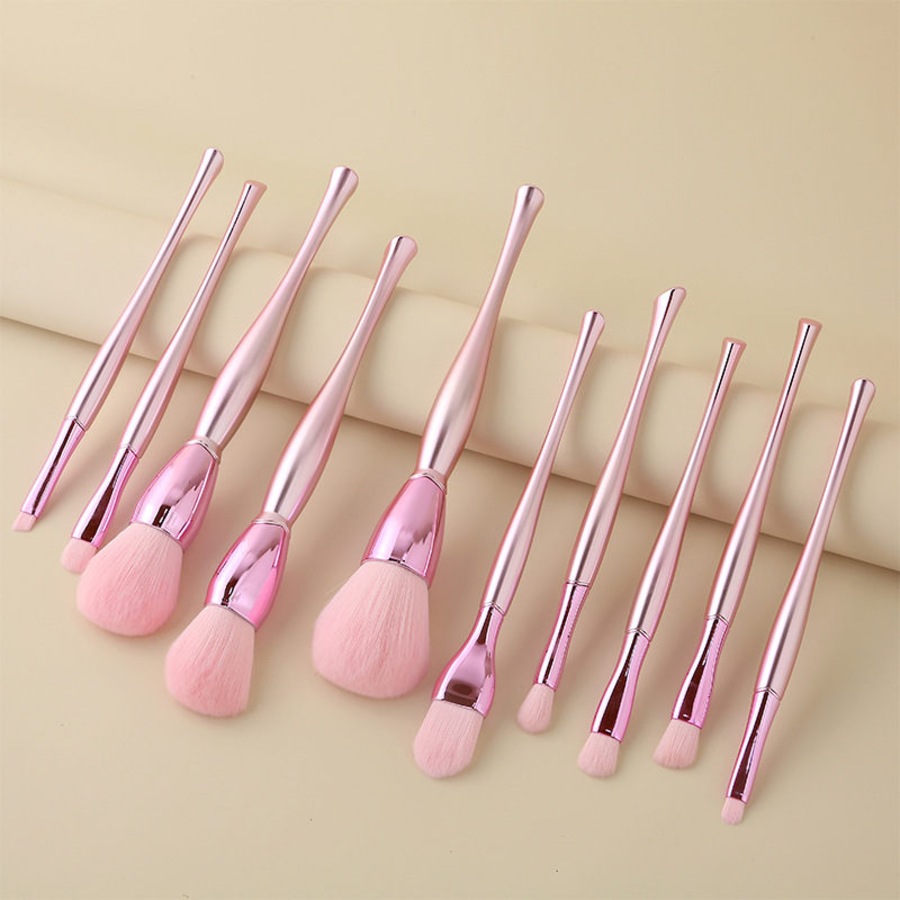 Catzon 10 Pcs Makeup Brushes Set Blush Facial Eye Shadow Brushes-Pink