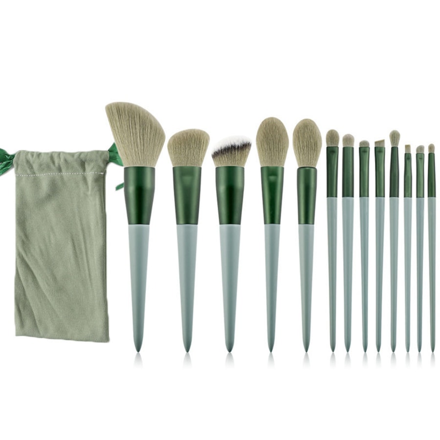 Catzon 13 Pcs Makeup Brushes Kit Foundation Eyeshadow Brush with Bag -Green