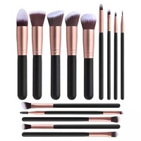 Catzon 14 Pcs Makeup Bruches Synthetic Foundation Powder Concealers Eye Shadows Makeup Brush Set - Bronze