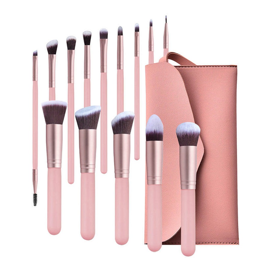 Catzon 14 Pcs Makeup Brushes Set Eye shadows Blush Foundation Brush With Bag-Pink