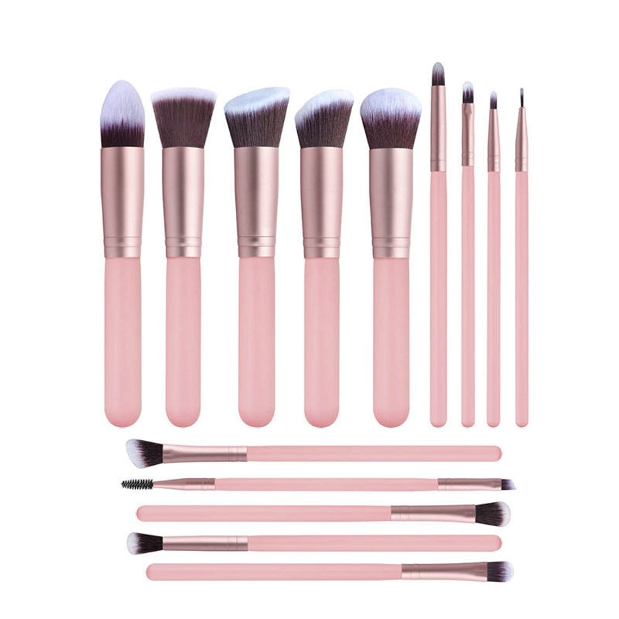Catzon 14 Pcs Makeup Brushes Set Eye shadows Blush Foundation Brush With Bag-Pink
