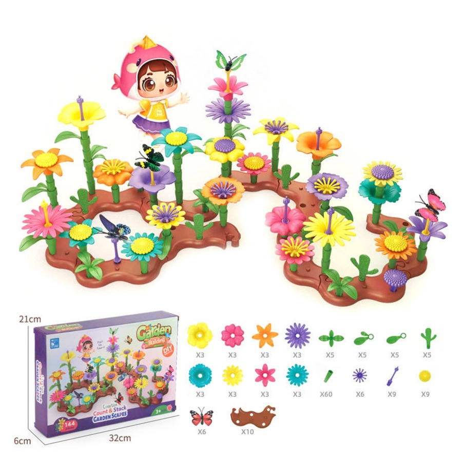 Catzon 144Pcs Flower Garden Building Kit STEM Toy for 3-7 Year Old Girls