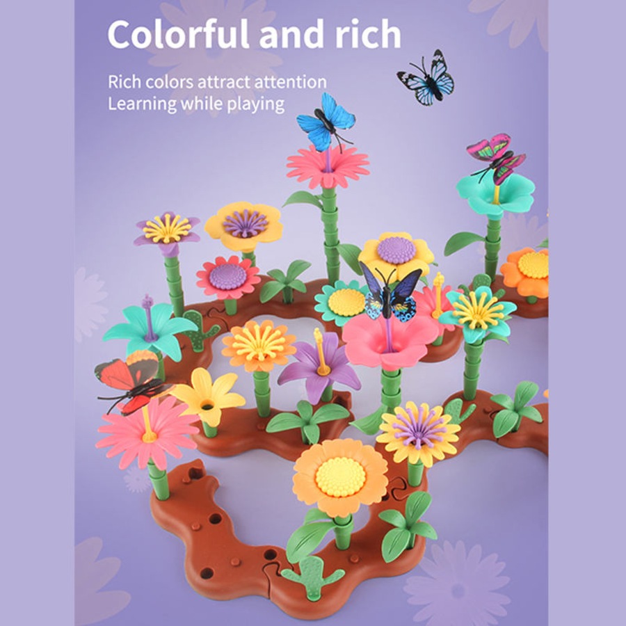 Catzon 144Pcs Flower Garden Building Kit STEM Toy for 3-7 Year Old Girls