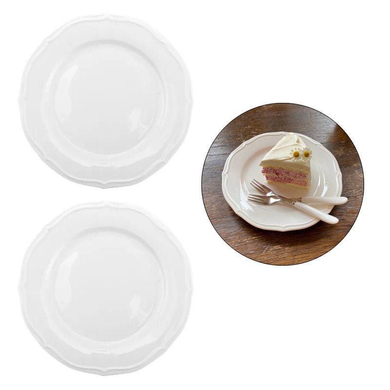 Catzon 2 Pack Antique White Round Serving Platter Simple Ceramic Plate for Dessert Salad