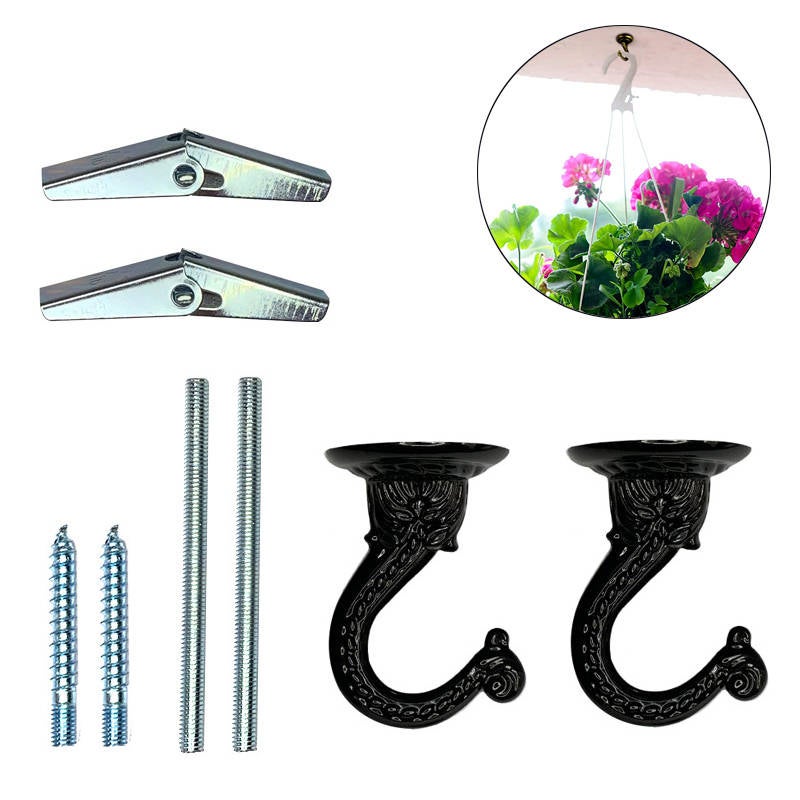 Catzon 2 Pack Ceiling Hooks Heavy Duty Swag Hook with Hardware for Hanging Plants - Black