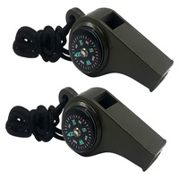 Catzon 2 Pack Emergency Survival Whistle 3 in 1 Whistles with Compass and Thermometer