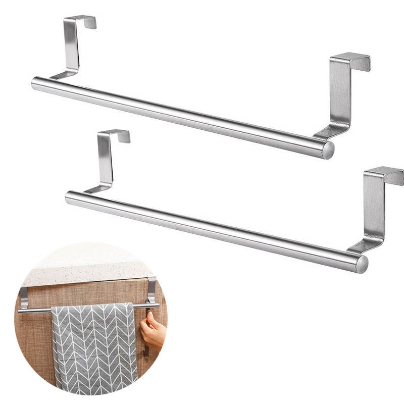 Catzon 2 Pack Stainless Steel Over Door Towel Rack Bar Holders for Universal Fit on Cabinet Cupboard Doors -L