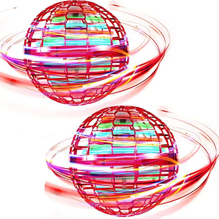 Catzon 2 Packs Magic Flying Toy Ball Dynamic RGB Light Drop Resistant-Red