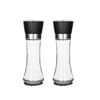 Catzon 2 Packs Salt and Pepper Grinder Set Tall Glass Ceramic Sea Salt Grinder & Pepper Shaker Pepper Mill & Salt Mill - Black