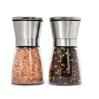 Catzon 2 Packs Stainless Steel Salt and Pepper Grinder Set Short Glass Ceramic Sea Salt Grinder & Pepper Shaker Pepper Mill & Salt Mill - Silver