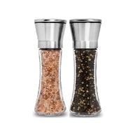 Catzon 2 Packs Stainless Steel Salt and Pepper Grinder Set Tall Glass Ceramic Sea Salt Grinder & Pepper Shaker Pepper Mill & Salt Mill - Silver