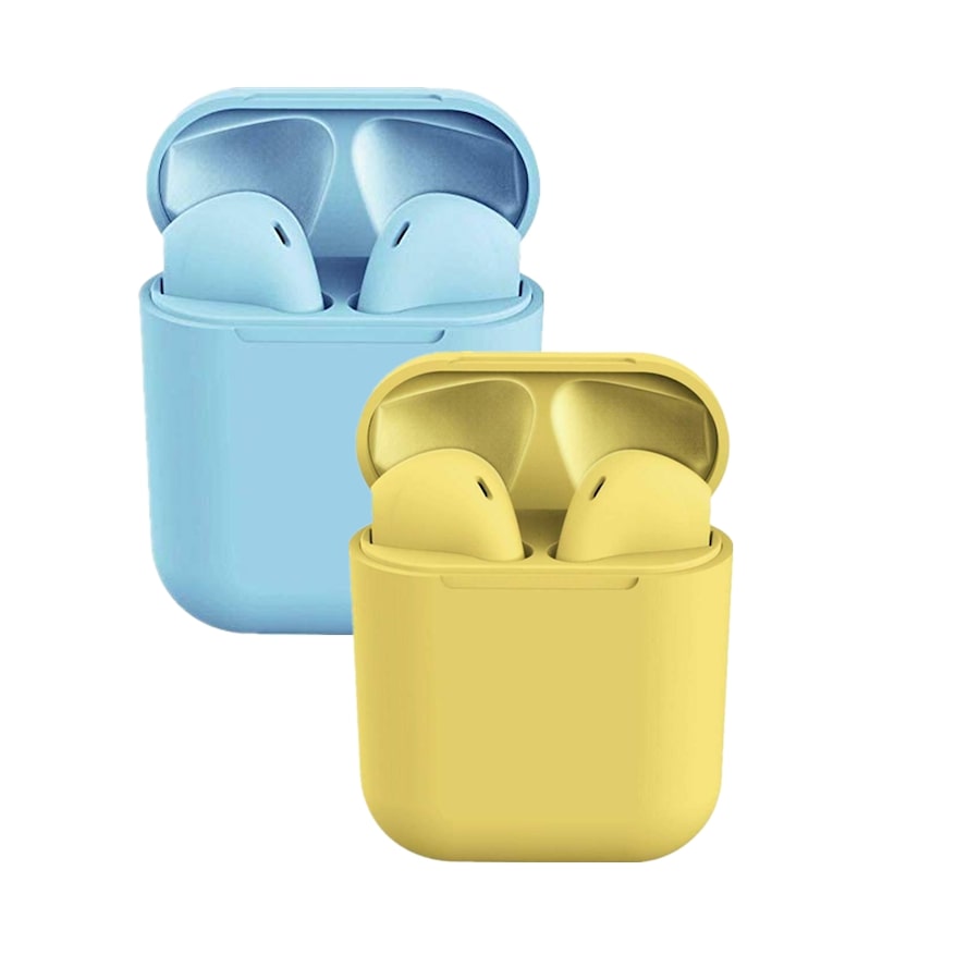 Catzon 2 Packs Wireless Earbuds inPods 12 Touch Control Bluetooth 5.0 Earbuds Earphone with Storage Case-Blue&Yellow