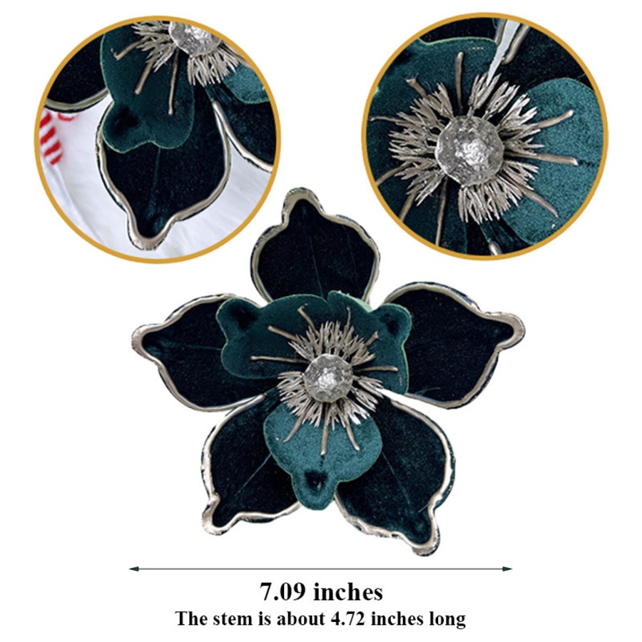 Catzon 2 Pcs 7In Artificial Christmas Flowers for Wreath Garland Decor-Green