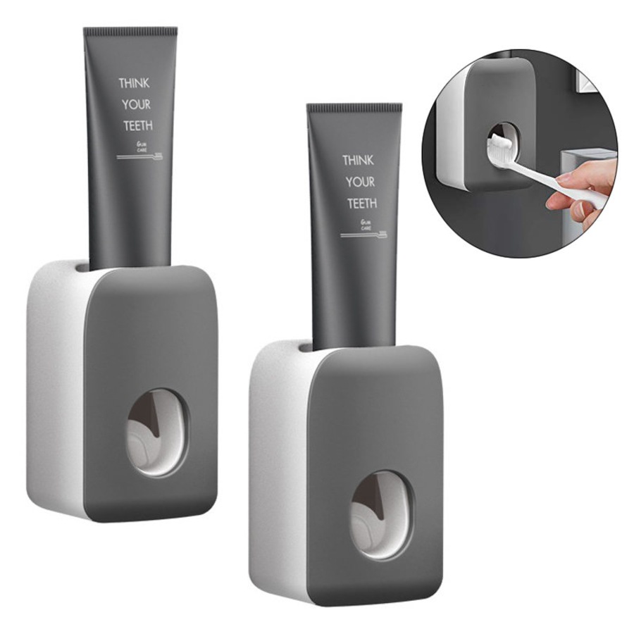 Catzon 2 PCS Automatic Toothpaste Dispenser Wall Mount Bathroom Accessories with Sticky Suction Pad-DarkGrey