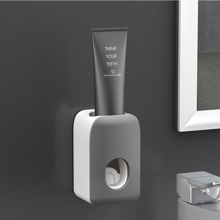 Catzon 2 PCS Automatic Toothpaste Dispenser Wall Mount Bathroom Accessories with Sticky Suction Pad-DarkGrey