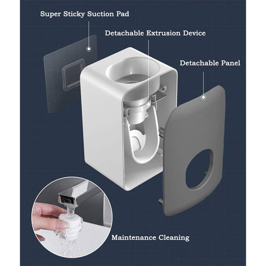 Catzon 2 PCS Automatic Toothpaste Dispenser Wall Mount Bathroom Accessories with Sticky Suction Pad-DarkGrey