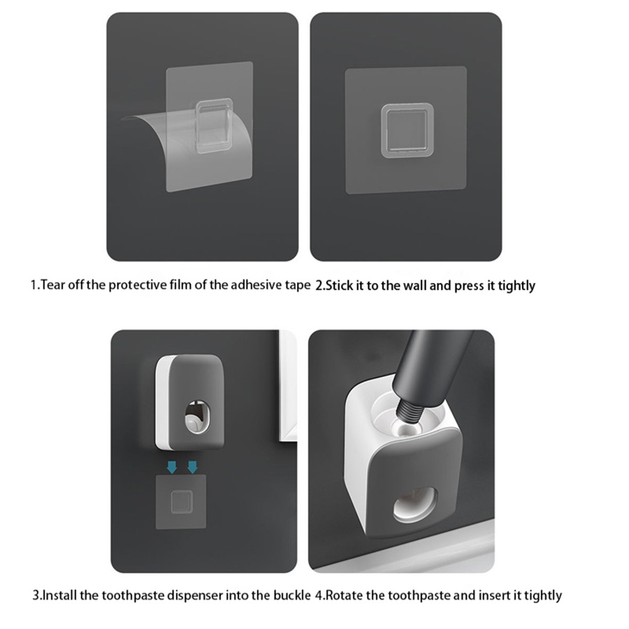 Catzon 2 PCS Automatic Toothpaste Dispenser Wall Mount Bathroom Accessories with Sticky Suction Pad-DarkGrey