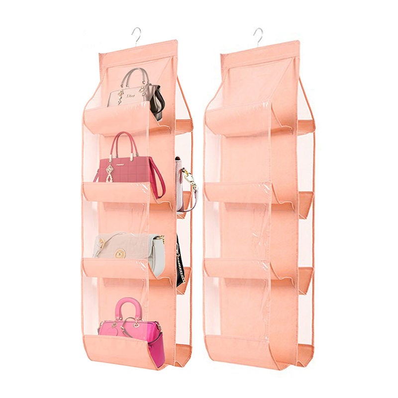 2 Pcs 6 Pockets Hanging Purse Handbag Organizer Clear Hanging