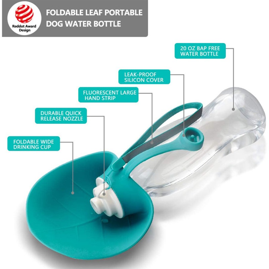 Catzon 20 Oz Dog Water Bottle for Walking Portable Pet Water Container with Drinking Cup Bowl