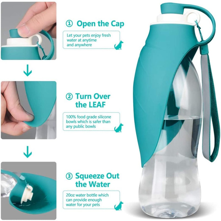 Catzon 20 Oz Dog Water Bottle for Walking Portable Pet Water Container with Drinking Cup Bowl