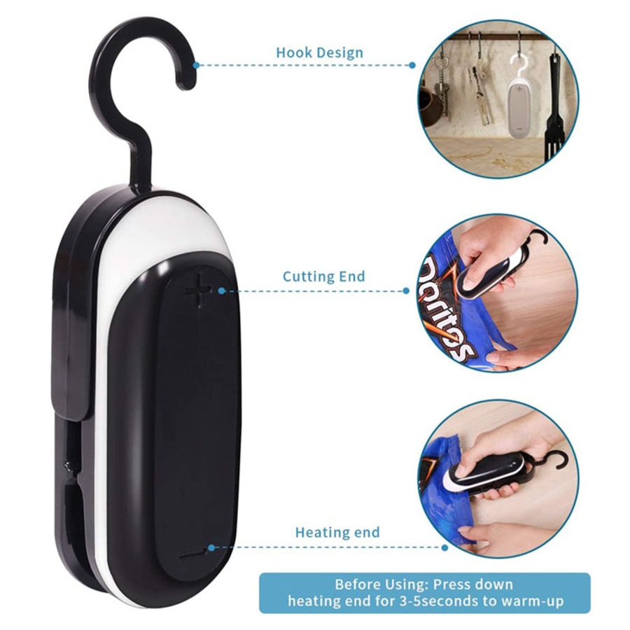 Catzon 2Packs Portable Mini 2 in 1 Heat Seal and Cutter Mini Food Sealer For Plastic Bags Food Storage-Gray