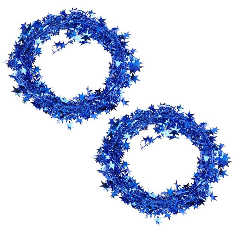 Catzon 2Pcs 24FT Star Tinsel Garlands for Holiday Wall Xmas Tree Decor-Blue